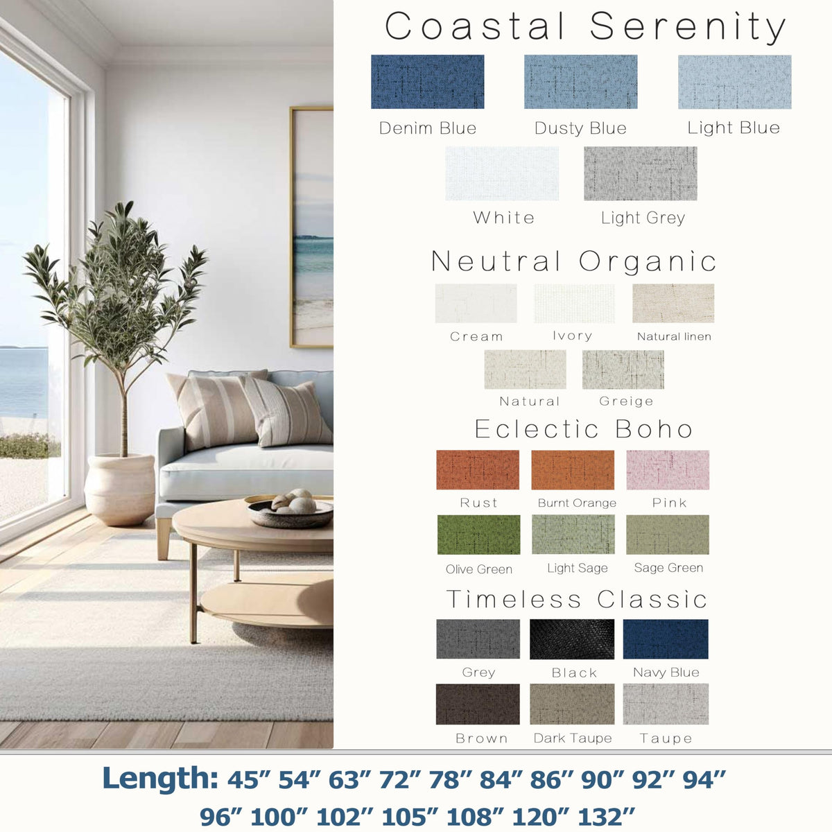 92 Inch Linen Blackout Curtains, Thermal Insulated Room Darkening Drapes Bedroom Large Window Floor Length 2 Panel