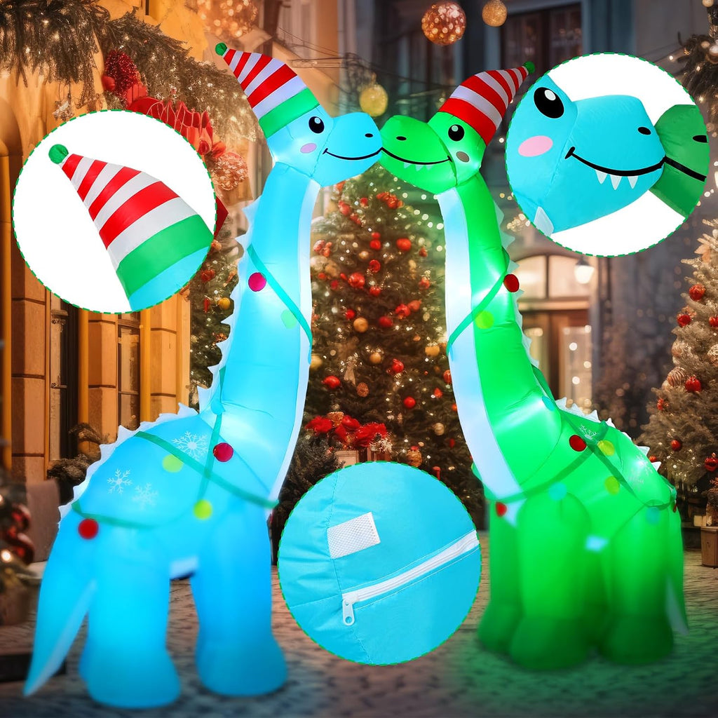 8ft Christmas Inflatable Dinosaur Yard Decor Dinosaur Kissing Arch