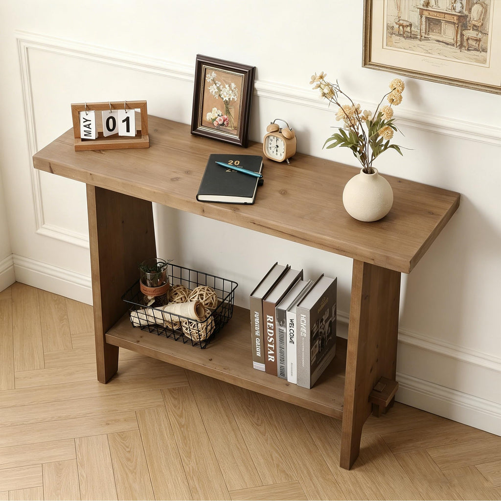 43.3" Wood Console Table, Farmhouse Sofa Table, Brown