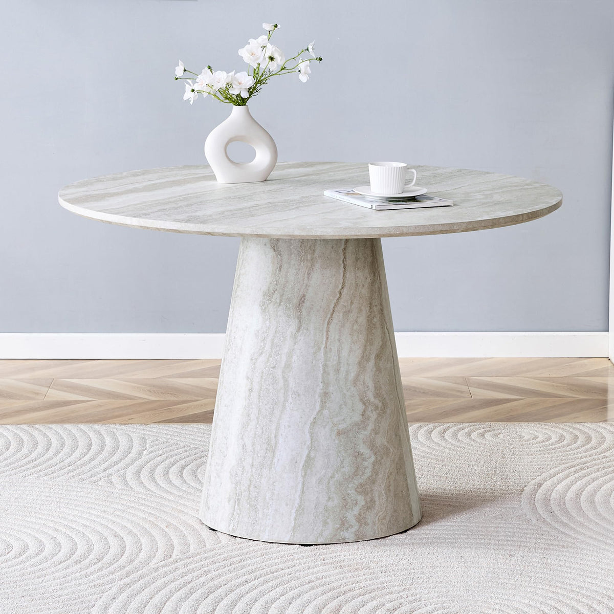 Inspired Saarinen Style 45" Round Dining Table for 4, Grey Faux Marble Dining Room Table, Modern Round Dinner Table, Small Round Dining Table