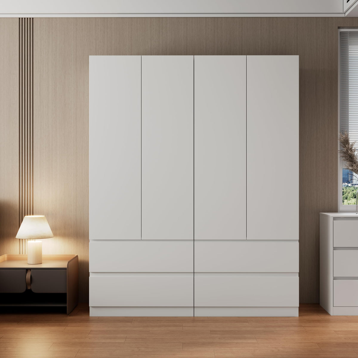 White Armoire Wardrobe Closet with Large Capacity, 78.74" Tall Bedroom Armoire, Wooden Wardrobe Cabinet with 2