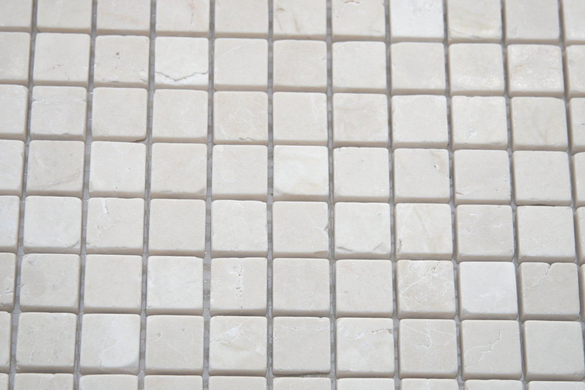 BOTTICINO/White Pearl Marble 1"X1" Tumbled Mosaic Tile