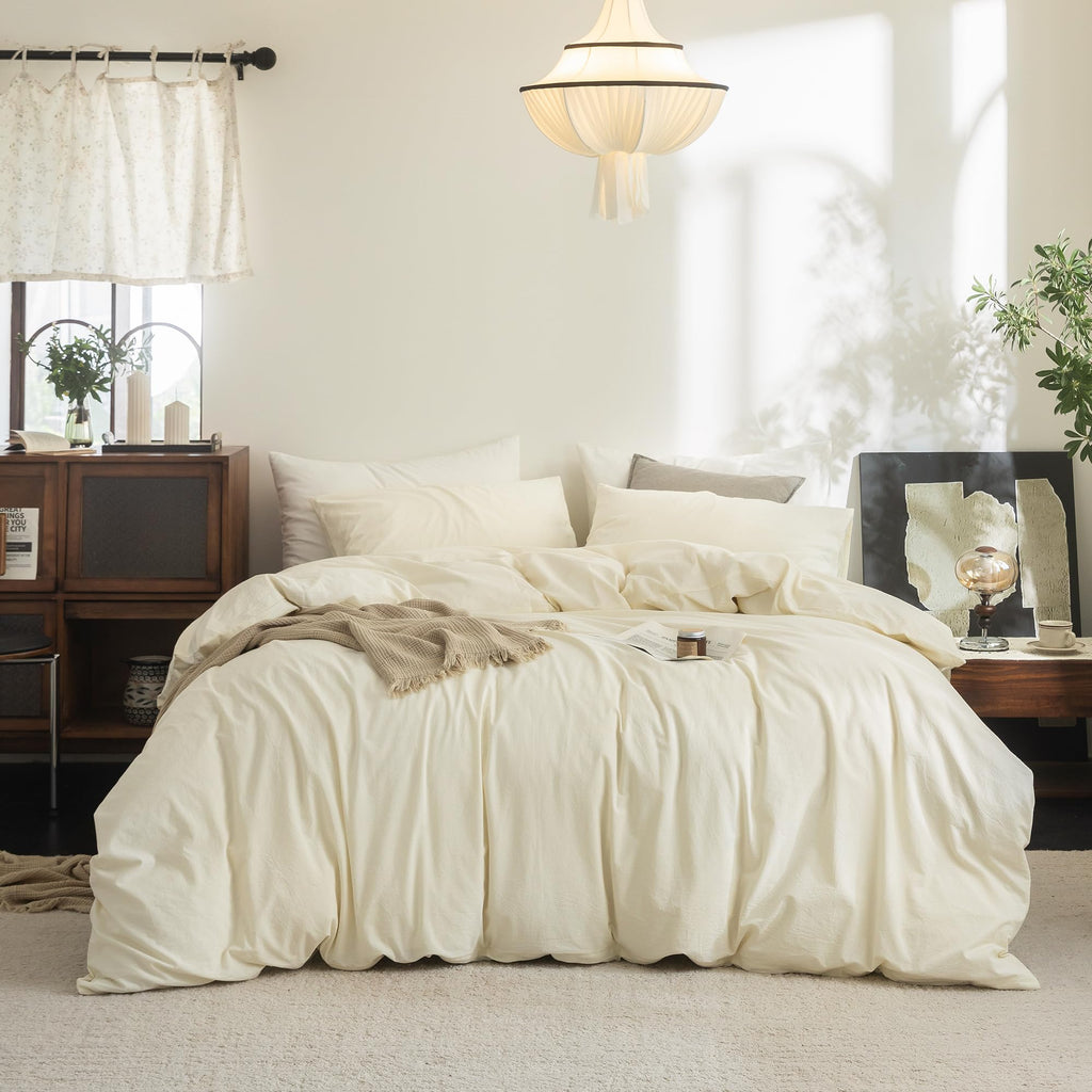 Duvet Cover Set 100% Washed Cotton Linen Feel Oversized