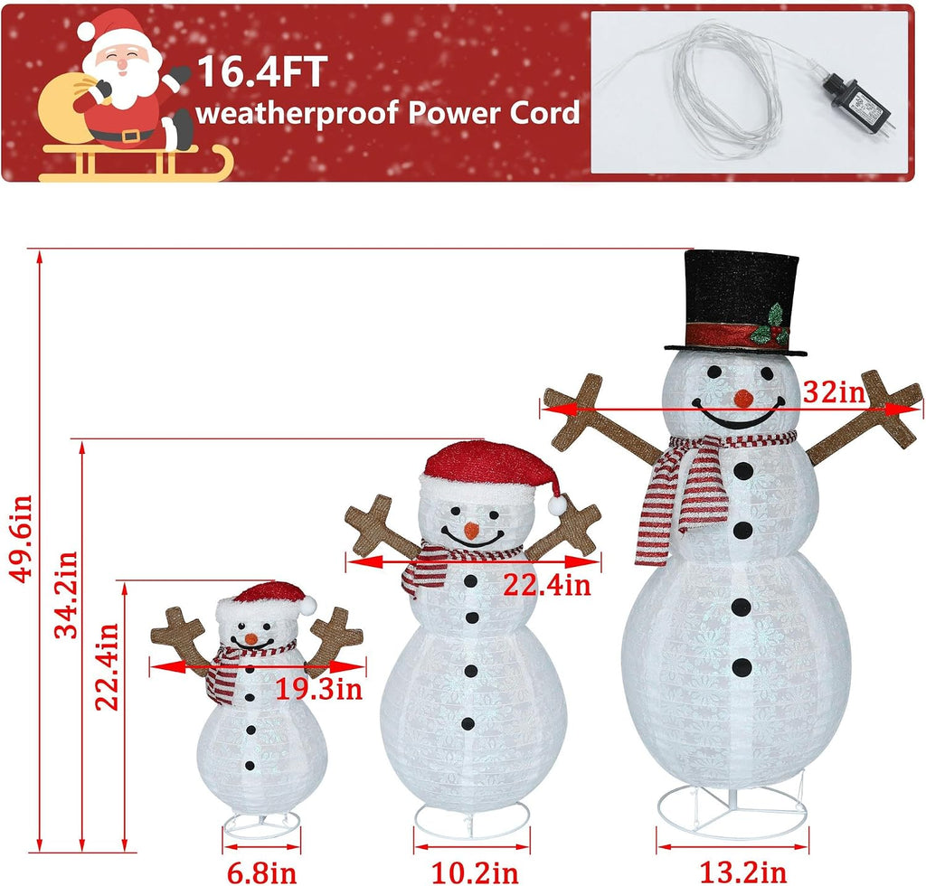 Lighted Snowman Family 3-Piece Set, 270 LED Outdoor Christmas Decor