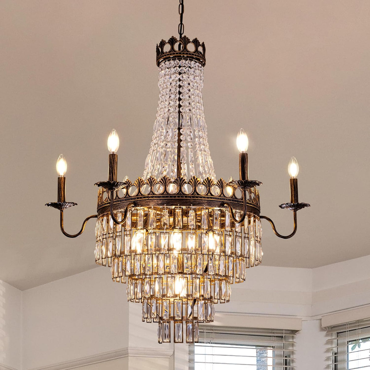 13-Light Bronze French Empire Crystal Chandelier for Dining and Great Rooms