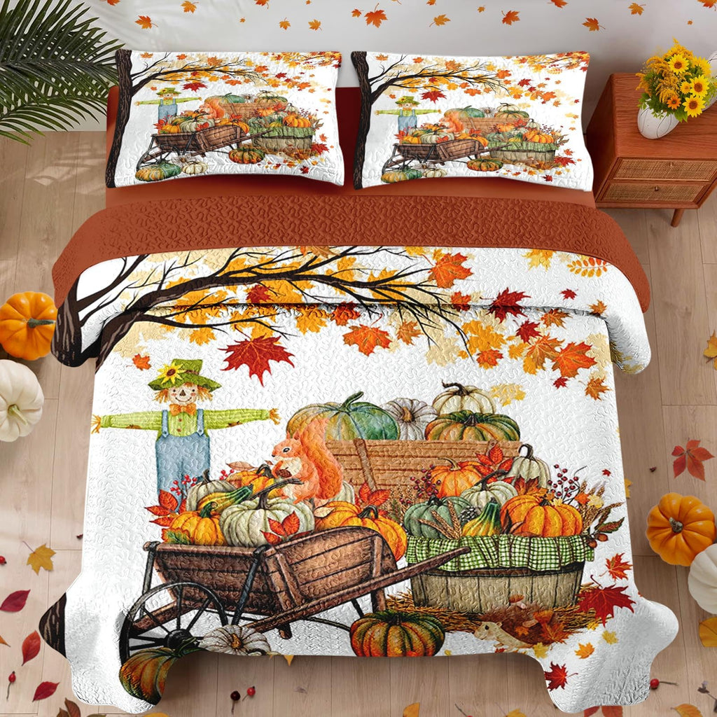 Fall Quilt Set, 3 Pieces Farmhouse Maple Bedding, Bedspread