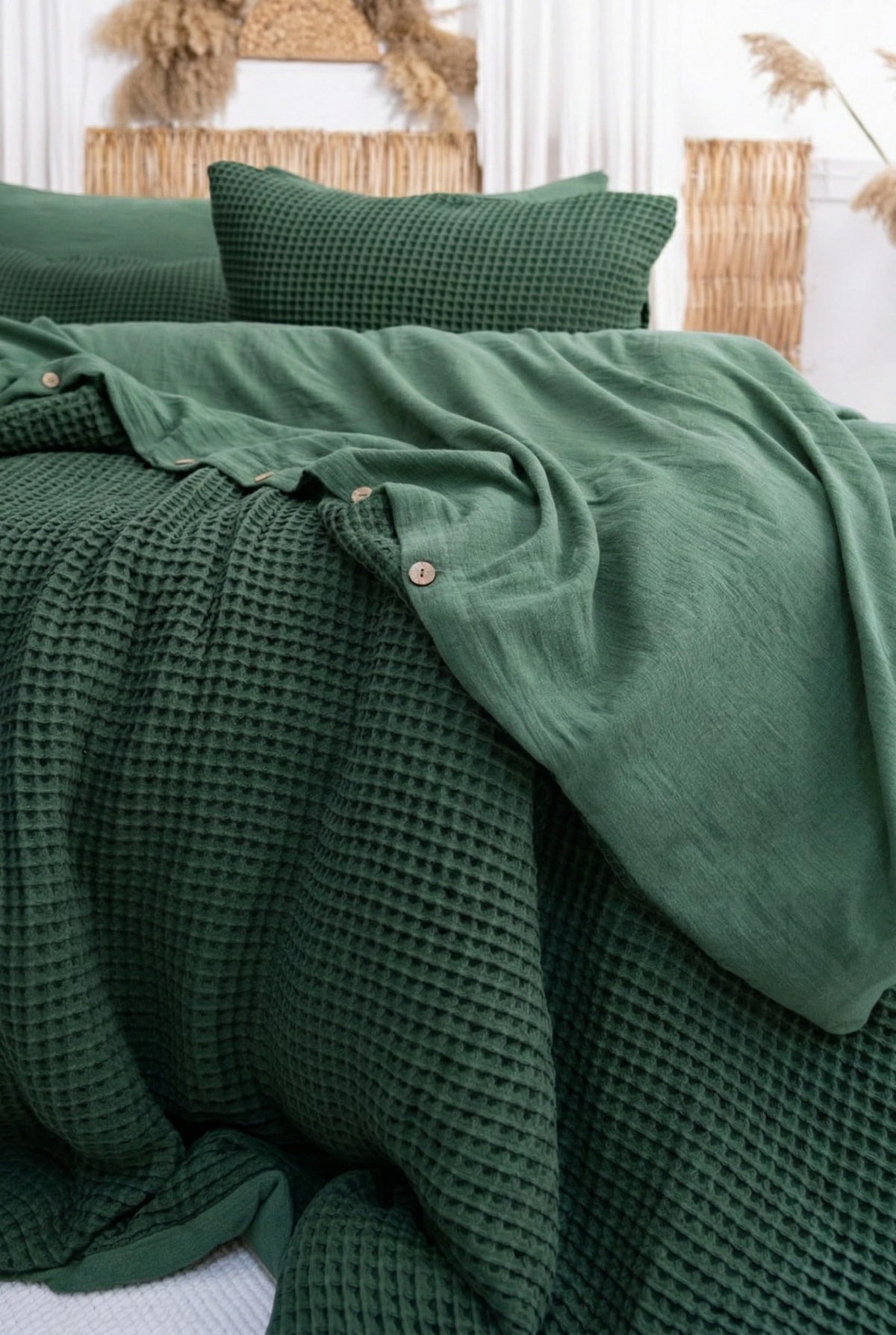 Waffle Weave Duvet Cover Set with Button Closure