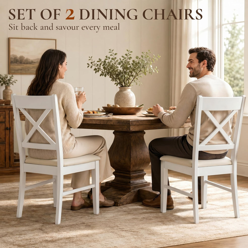 Dining Chairs Set of 2 Upholstered Kitchen Chairs Cross Back White