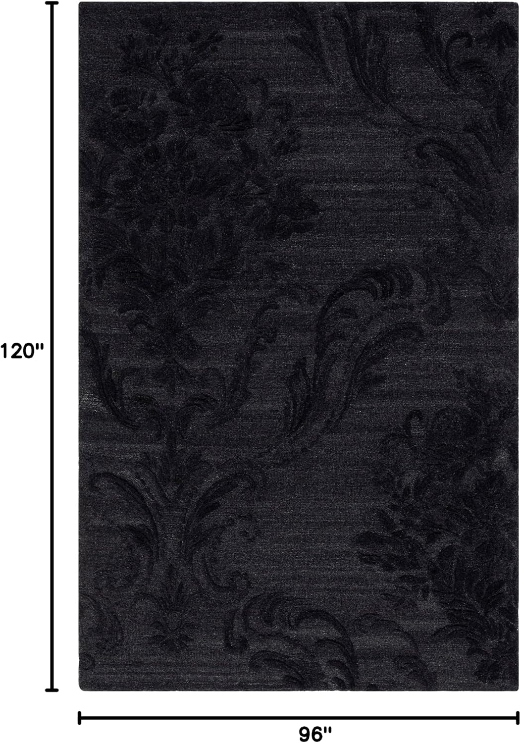 Area Rug - Jardin Collection - Large - Black, Handmade Wool, Ideal, Dining Space (JAR732H)