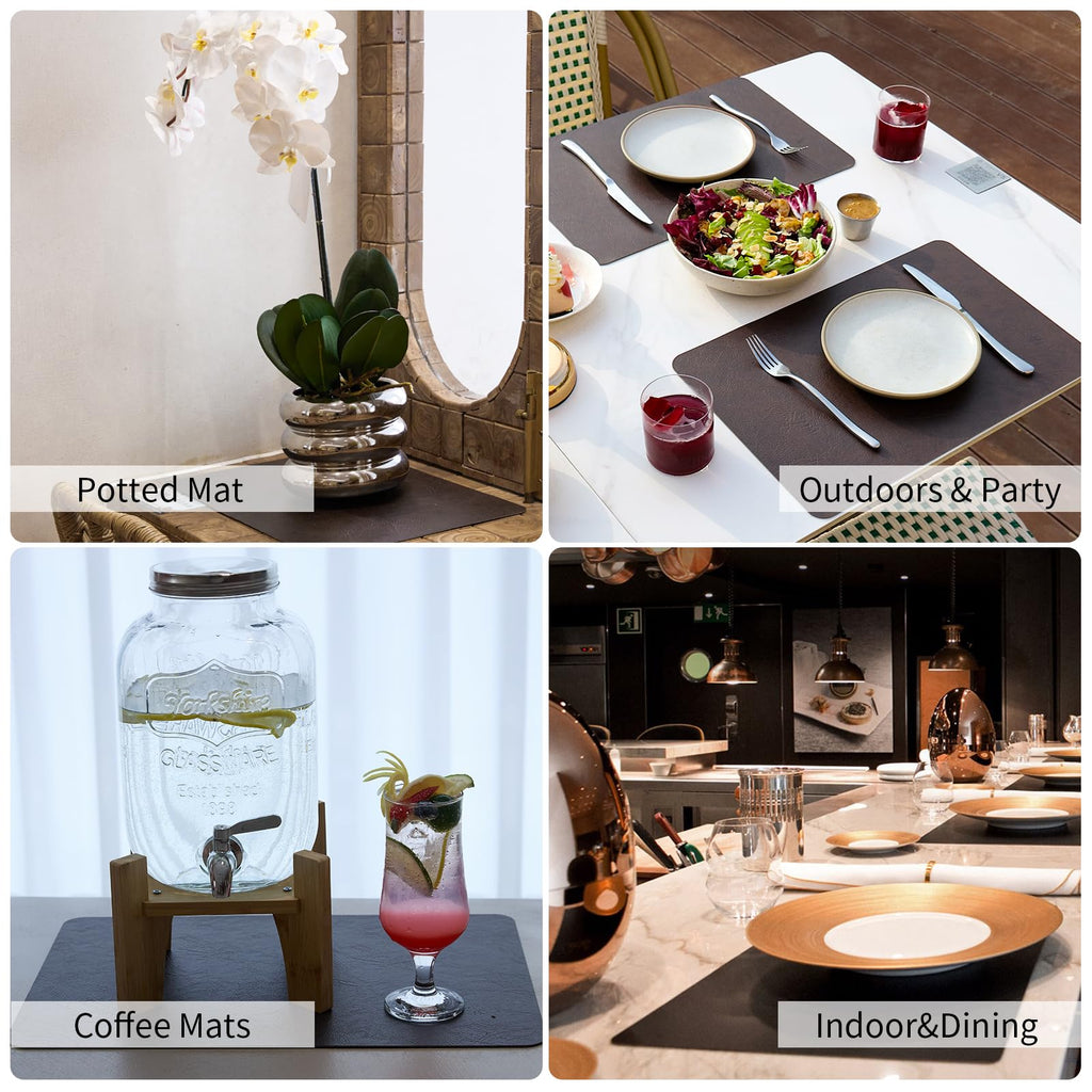 Cowhide Pattern Faux Leather Placemats Set of 6,Heat Resistant Non-Slip Waterproof Wipeable Washable Kitchen Dining