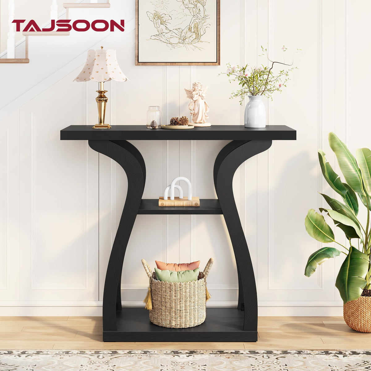 3-Tier Farmhouse Console Table 31.5", Black