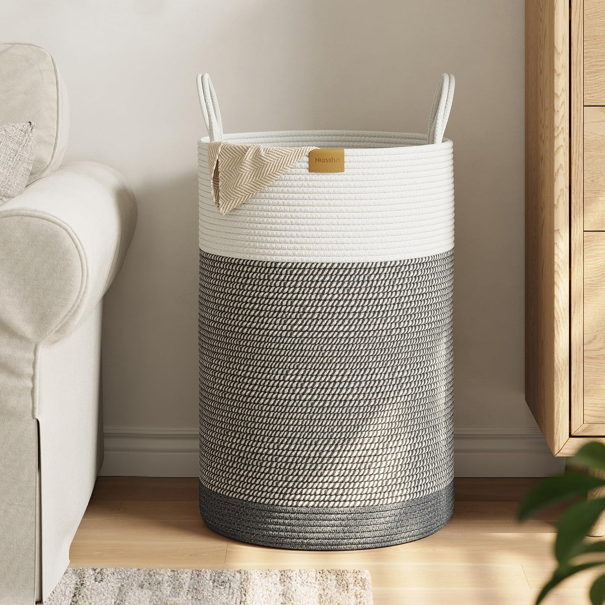 Laundry Hamper 75L,Large Laundry Basket for Clothes,Decorative Storage Basket for Blankets,Cotton Rope Woven basket