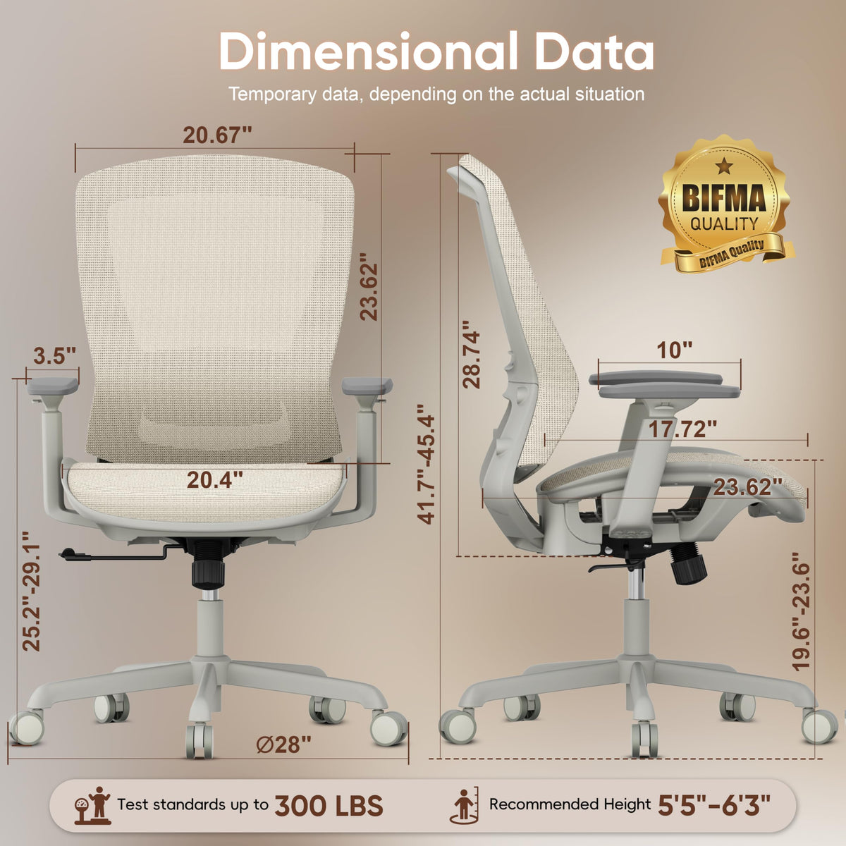 Ergonomic Mesh Office Chair — Beige, Breathable Mesh Seat & Back