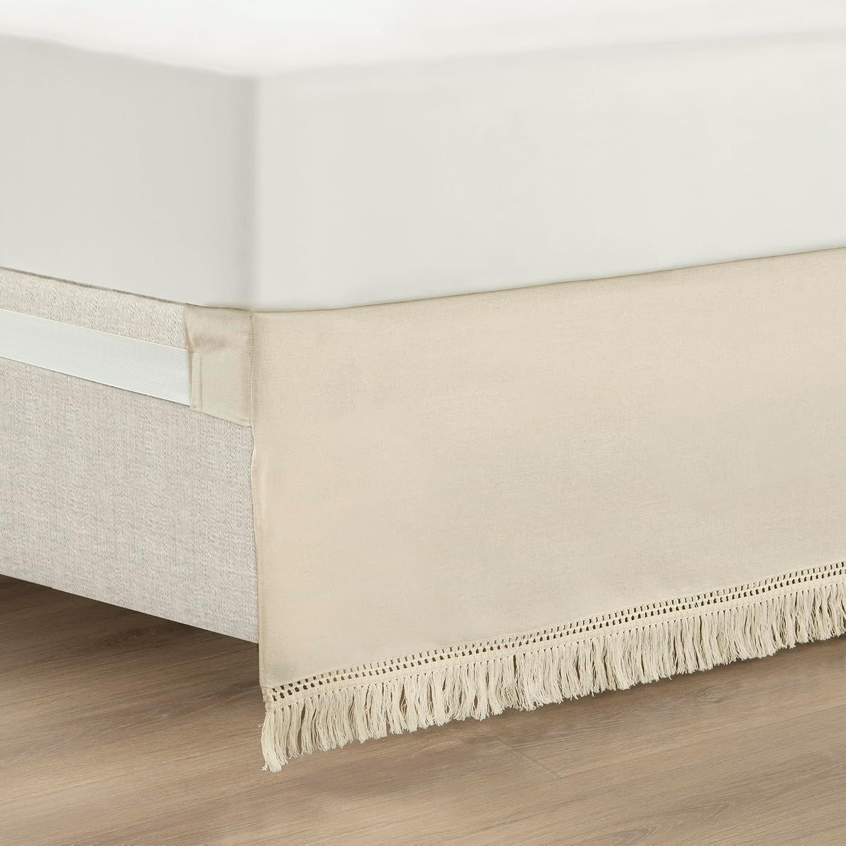 Boho Fringe 15-Inch Tailored Drop Easy Fit Bed Skirt Queen Size Single 60" W x 80" L +15" Neutral - Queen Bed Skirt