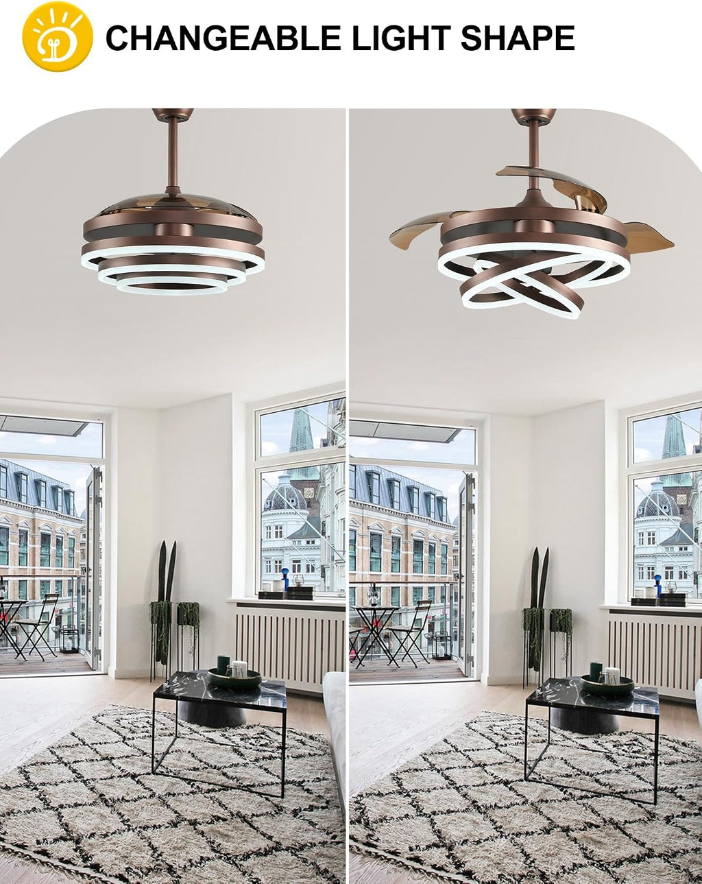 42" Retractable Ceiling Fans with Lights and Remote Brown