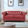 Leather Sofa, Chesterfield Tufted Upholstered 2 Seater Couch, Modern Loveseat Couch Classic Furniture Bedroom (Wine