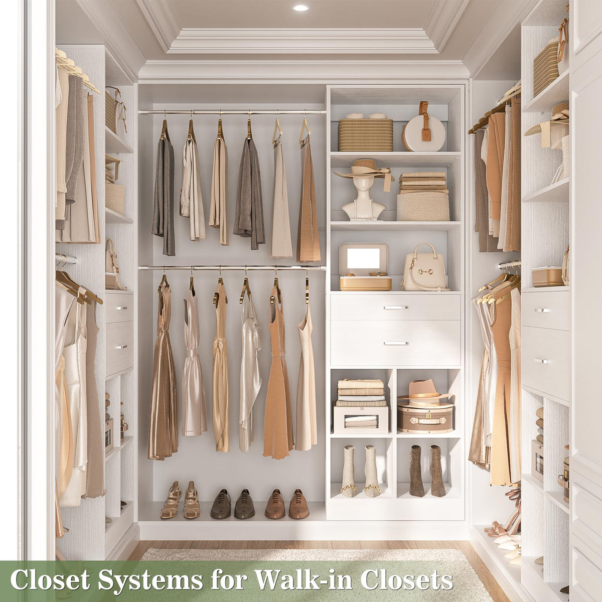 Closet System, Closet Organizer System with Smart Sensor Lights, Enclosed storage volume: 2.58 ft3, White