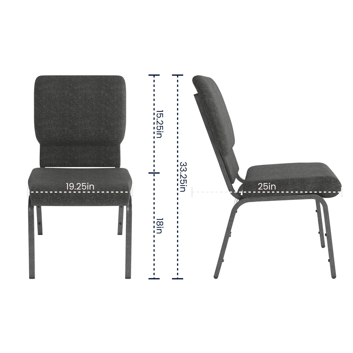 Hercules 18.5 in Wide Fabric Church Chair, Dark Gray