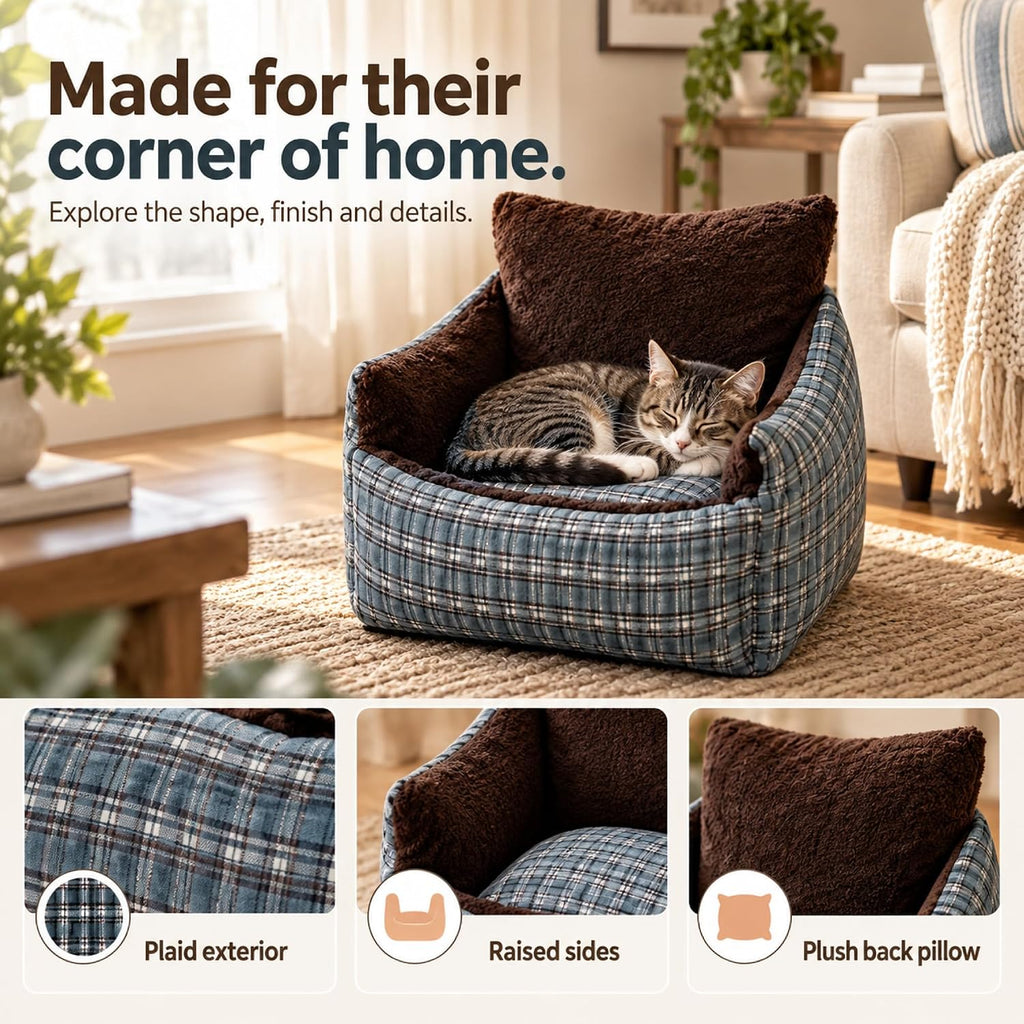 Dog Couch Bed - Orthopedic Pet Sofa with Bolstered Edges, Removable Washable Cover, Scratch Resistant Non-Slip Base