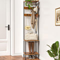 Corner Coat Rack Freestanding with Shelves and 8 Hooks, Rustic Brown