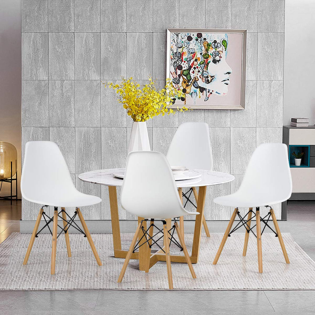 Inspired Eames Style DSW Dining Chairs, Shell Plastic Chairs with Wood Legs, Modern Armless Chairs Kitchen Bedroom, Eiffel DSW