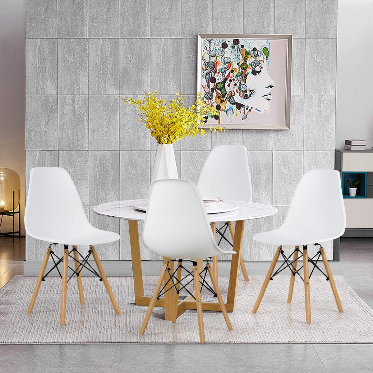 Inspired Eames Style DSW Dining Chairs, Shell Plastic Chairs with Wood Legs, Modern Armless Chairs Kitchen Bedroom, Eiffel DSW