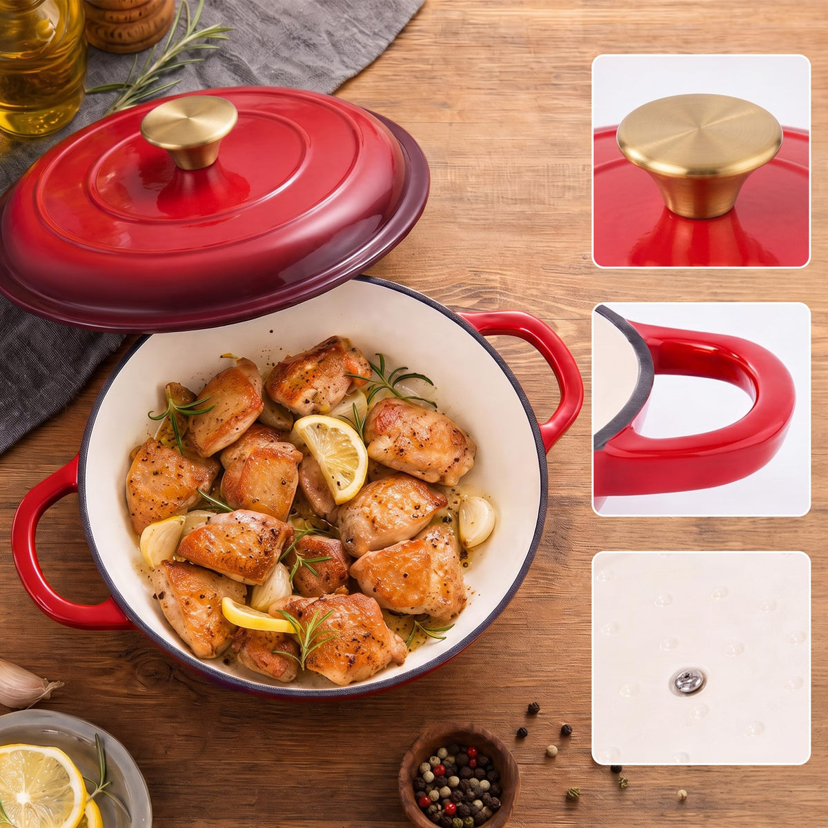 Dutch Oven Enameled Cast Iron with Lid - Big Dual Handles - Oven Safe up to 500°F - Classic Round Pot for Versatile