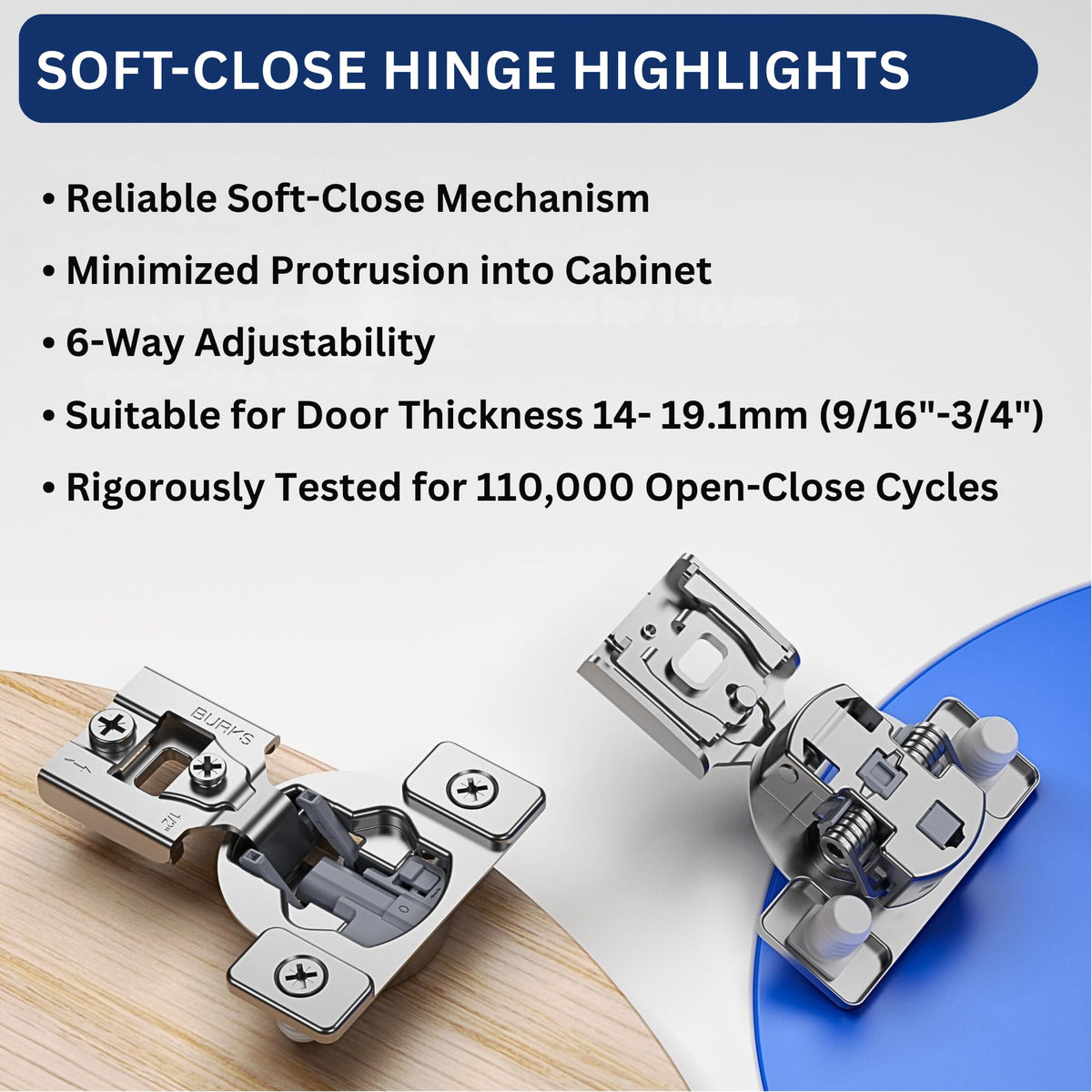 Hinges 4 Pack 1/2'' Overlay Soft Close Hinges Cabinets - Stainless Steel, Anti-Rust, Self Closing Concealed Hinges