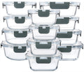 24 Piece Glass Food Storage Containers with Lids,Gray