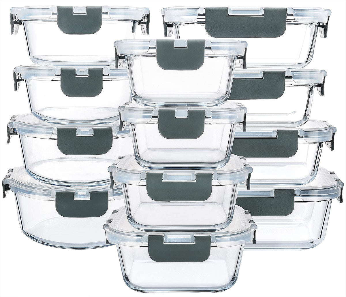 24 Piece Glass Food Storage Containers with Lids,Gray