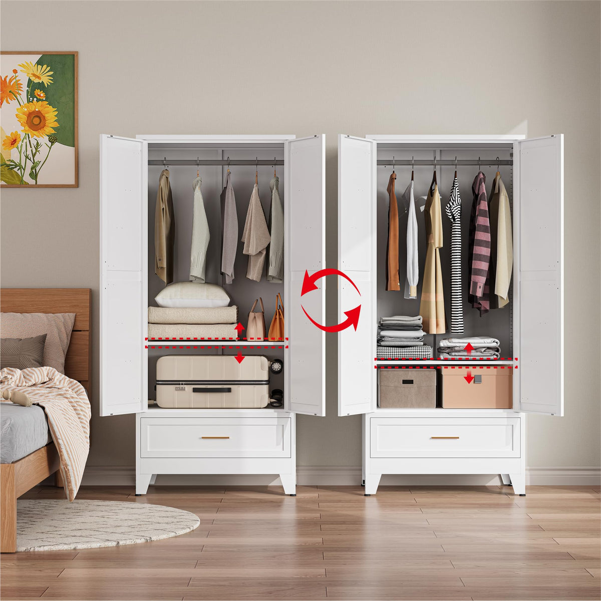 Metal Armoire Wardrobe Closet, Bedroom Armoires with Drawers
