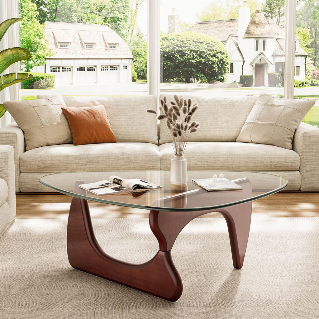 Inspired Noguchi Style Modern Glass Coffee Table, Mid Century Triangle Coffee Table Bedroom Reception Office Tables