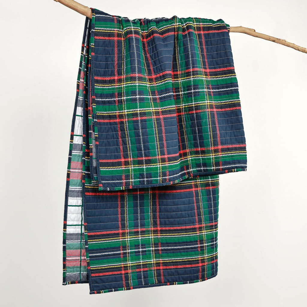 Spencer Plaid Navy - Quilted Throw (50x60in.) - Plaid - Red Green White - Reversible - Cotton