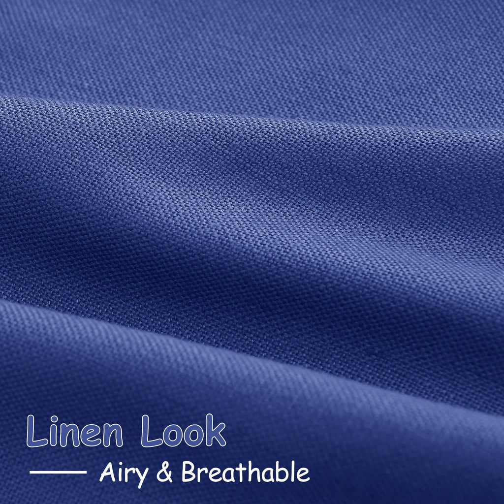 Classic Blue Linen Curtains 102 Inches Long Rod Pocket Back Tab Drapes 2 Panels Set Bedroom Light Filtering Semi
