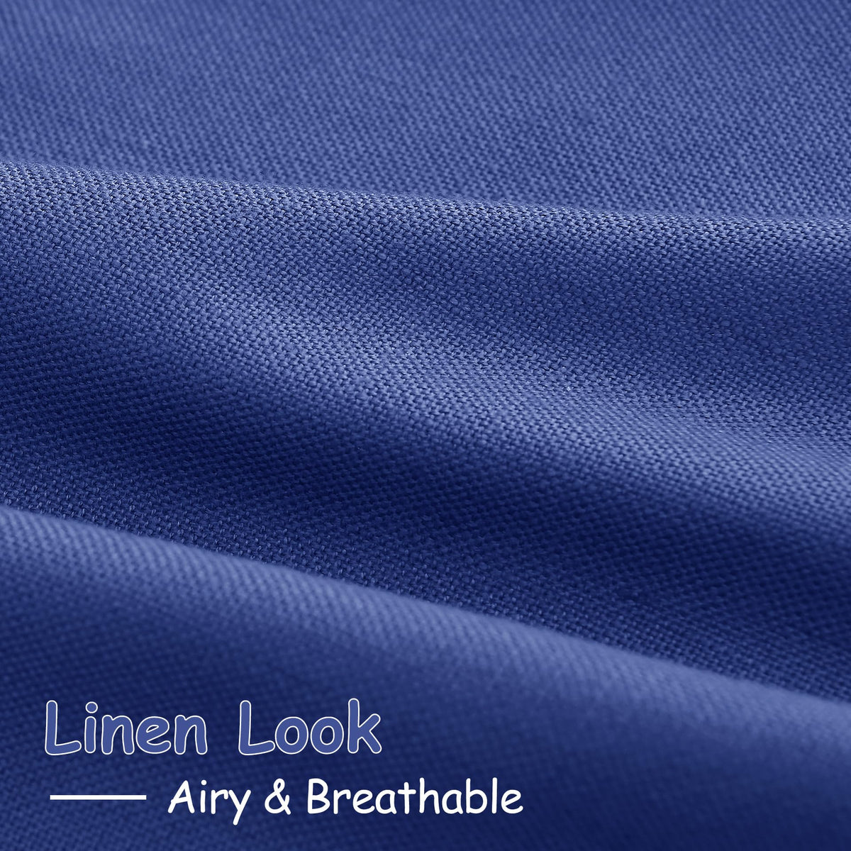 Classic Blue Linen Curtains 102 Inches Long Rod Pocket Back Tab Drapes 2 Panels Set Bedroom Light Filtering Semi