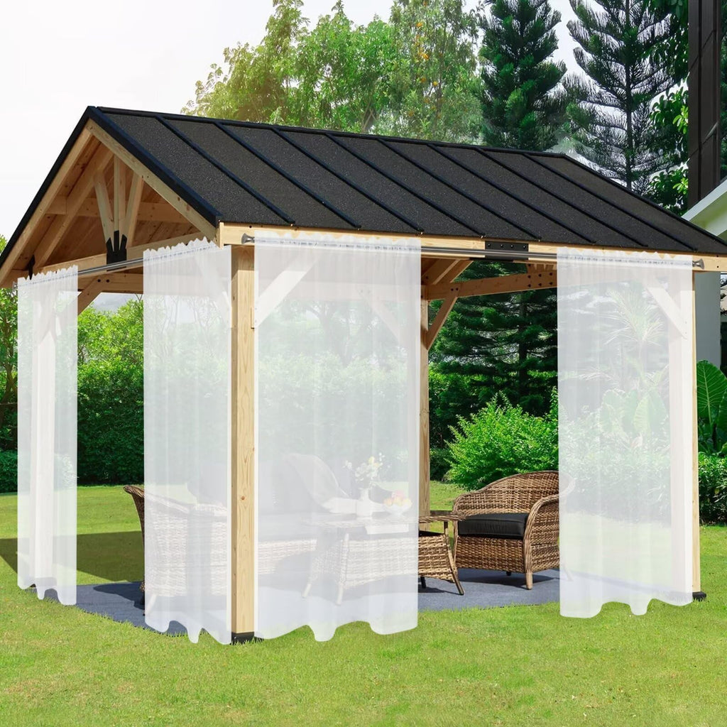 Outdoor Sheer Curtains, 4 Panels Waterproof Rod Pocket Indoor Curtain, Porch, Pergola, Cabana, Gazebo, 52 x 120