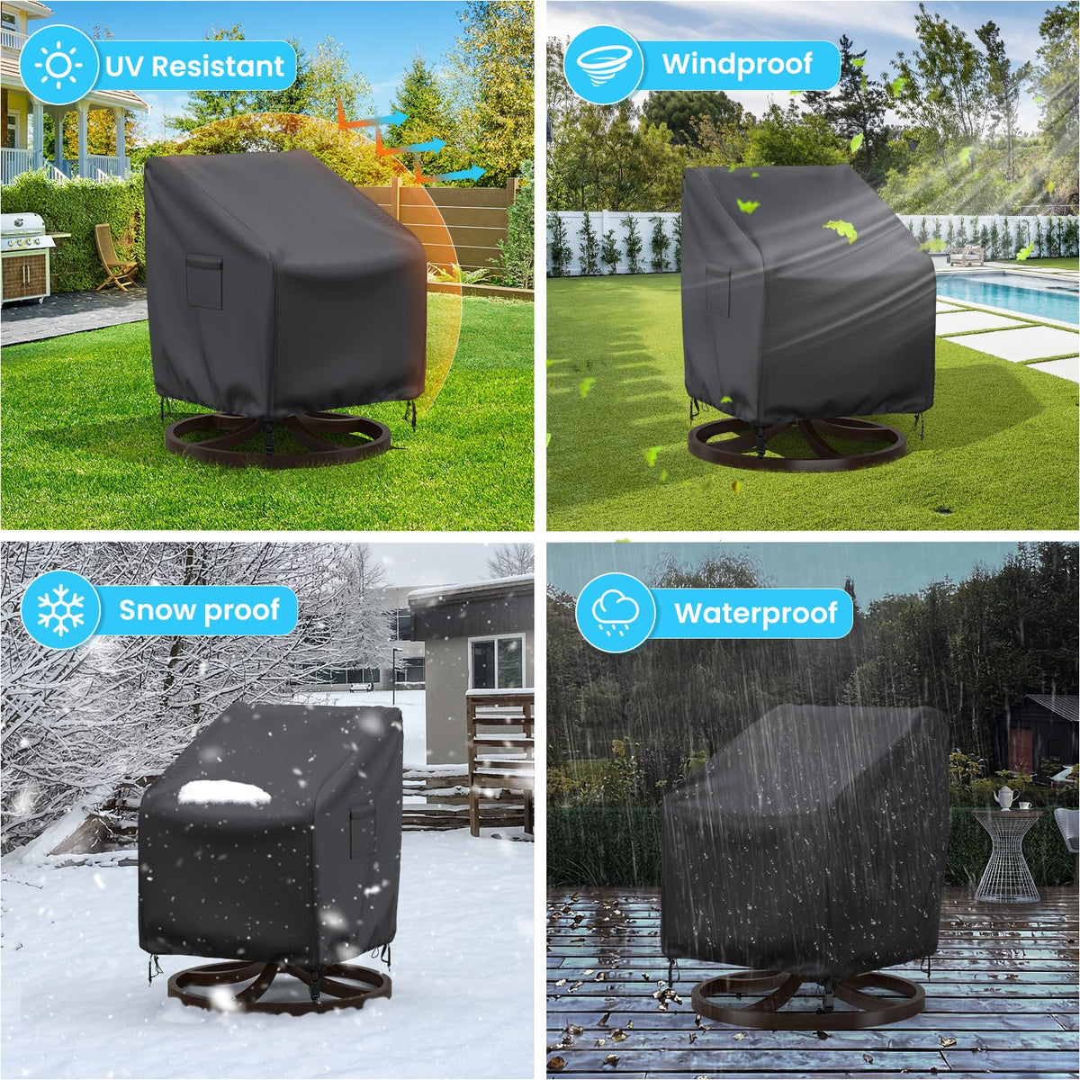Outdoor Swivel Lounge Chair Cover, 2 Pack Waterproof Outdoor Chair Covers, Heavy Duty for Outdoor Furniture, 30"