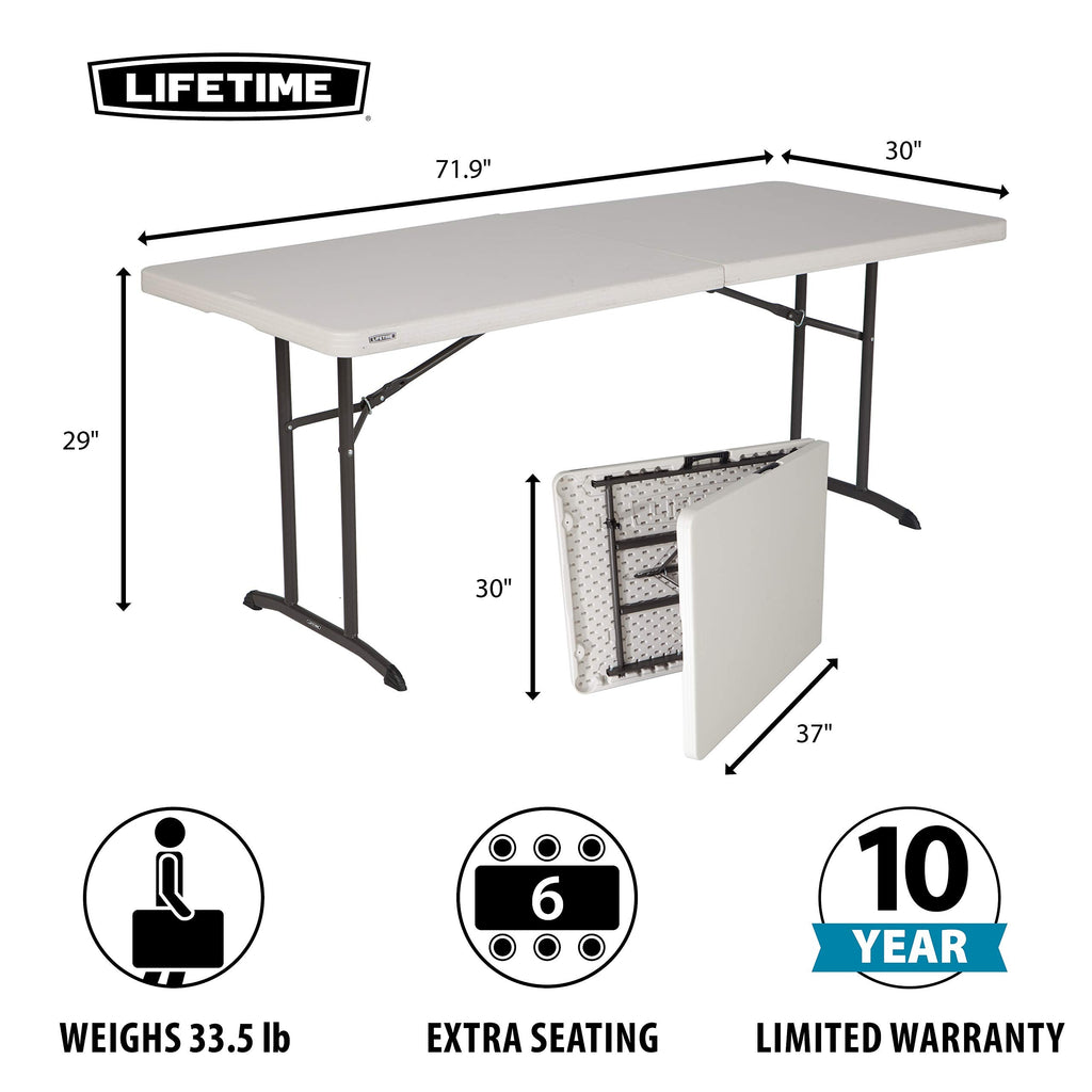 Commercial Fold-in-Half Table, 6-Foot, Almond