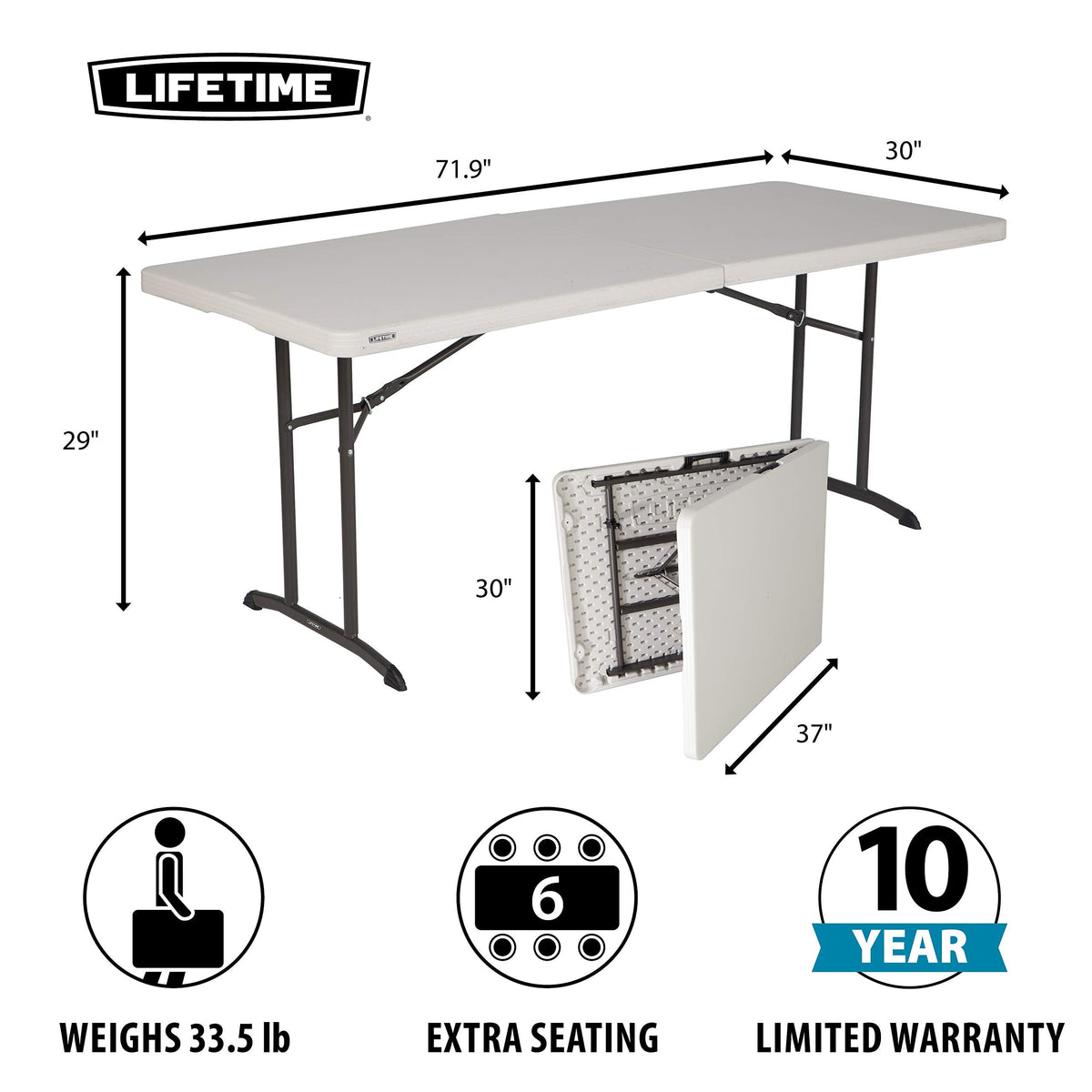 Commercial Fold-in-Half Table, 6-Foot, Almond