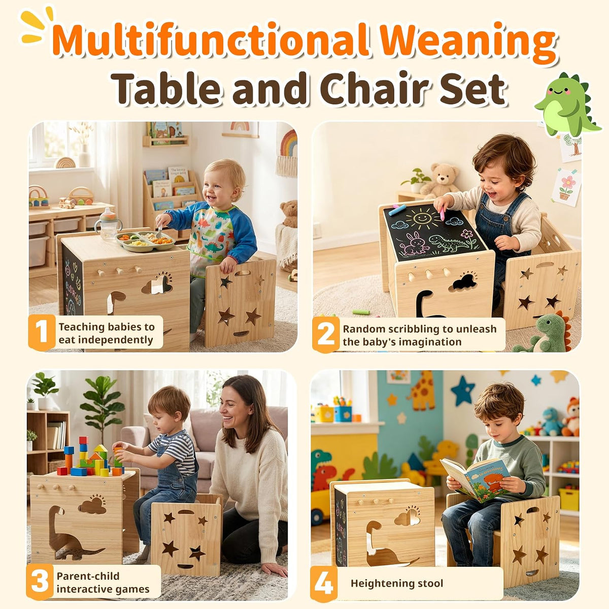 Solid Wood Montessori Weaning Table and Chair Set for Toddlers