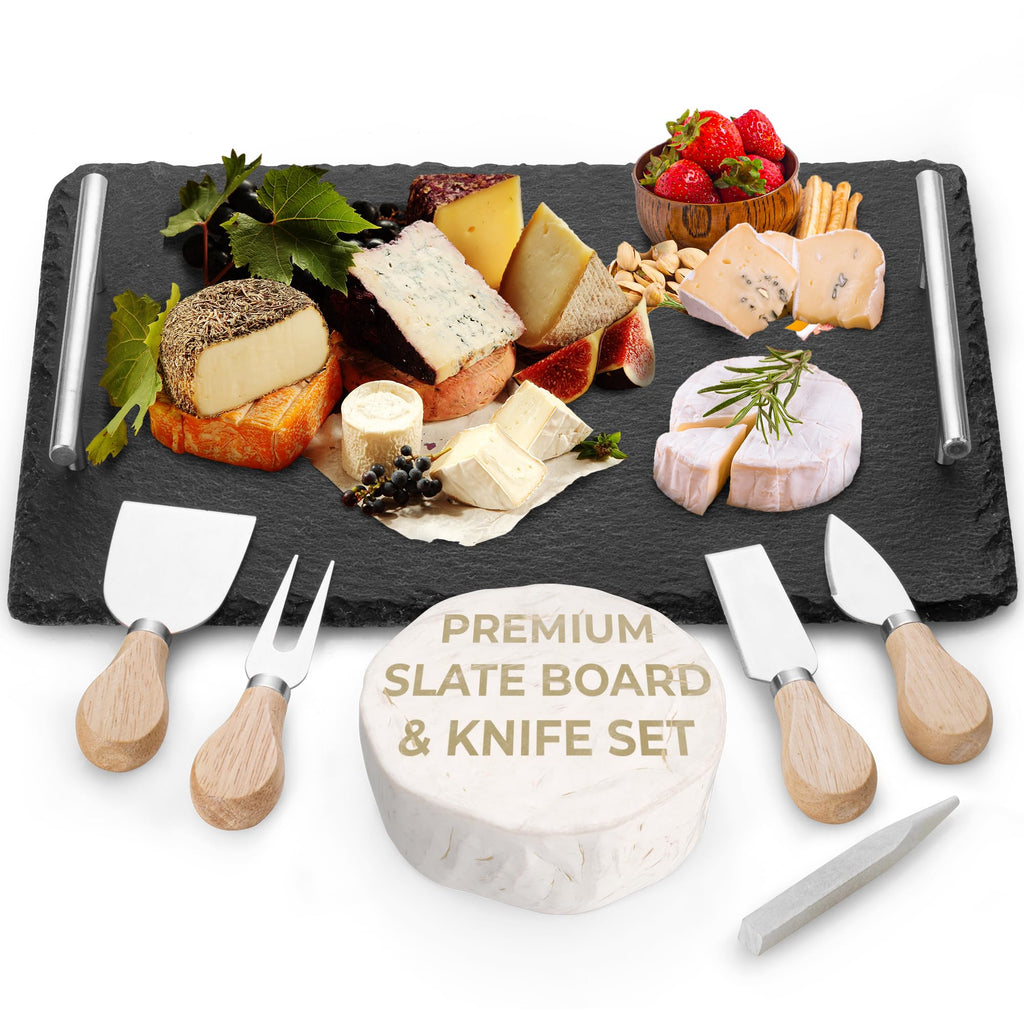 Charcuterie Cheese Board Set, 14" x 10", Black, Natural Stone Slate Tray