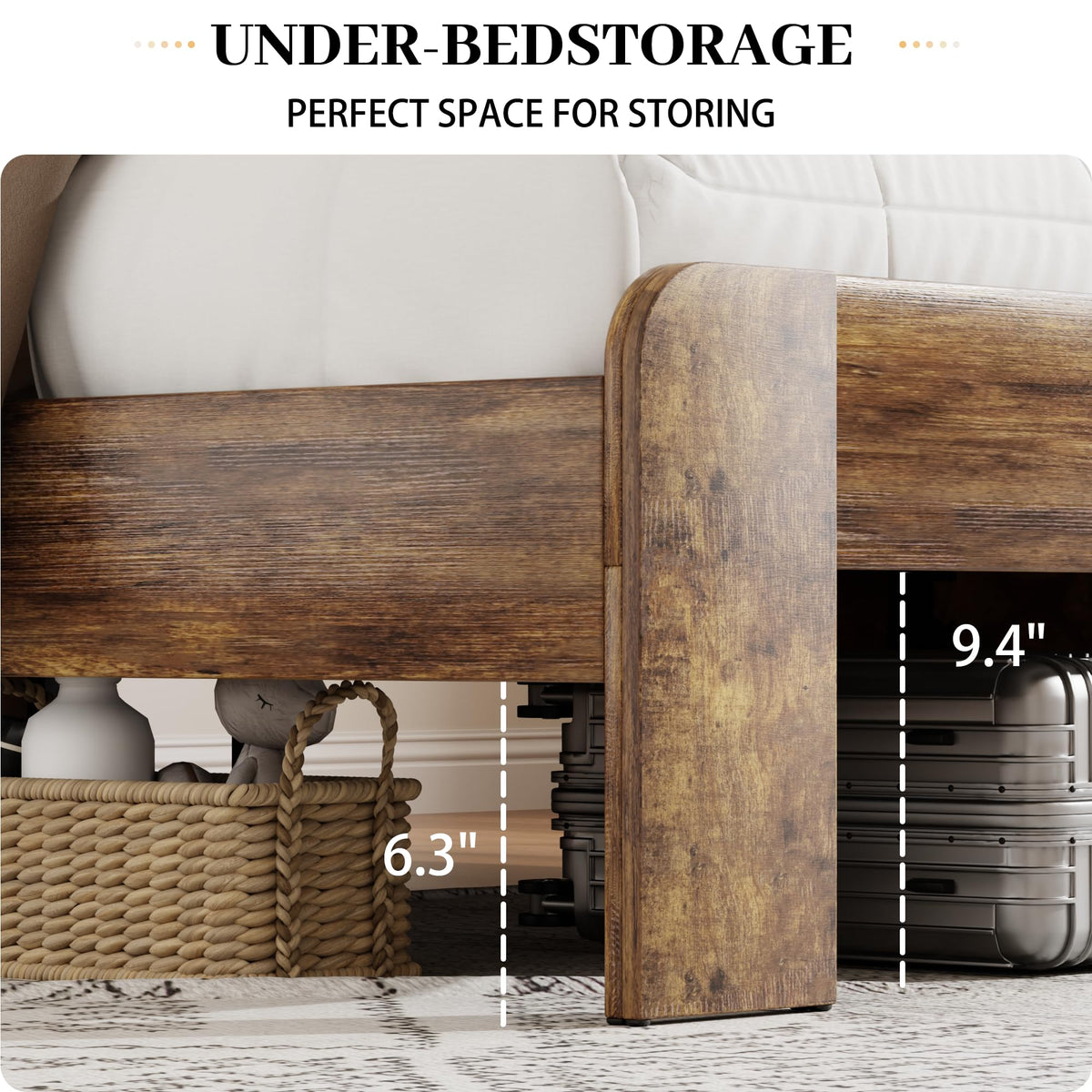 Queen Size Wooden Bed Frame with Headboard, Rustic Platform Bed Frame