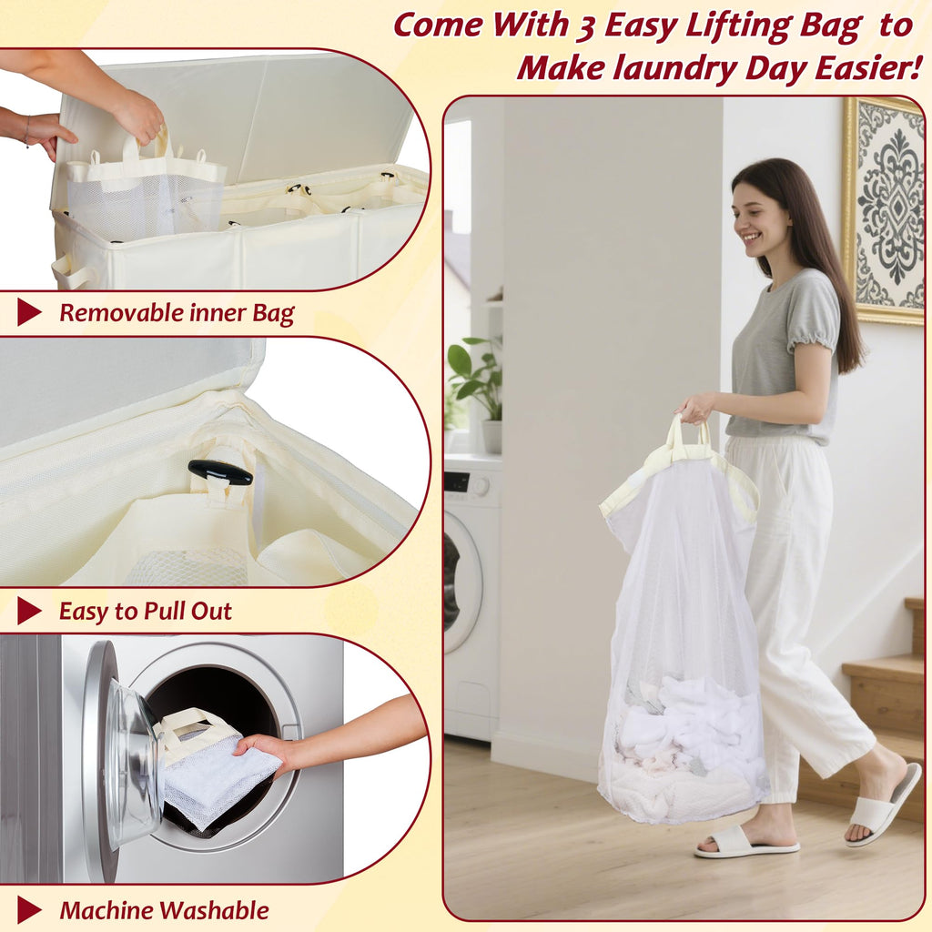 110L Laundry Hamper with Lid, Reinforced Sturdy Large Laundry Hamper with Handle and Lid, Collapsible Clothes Basket