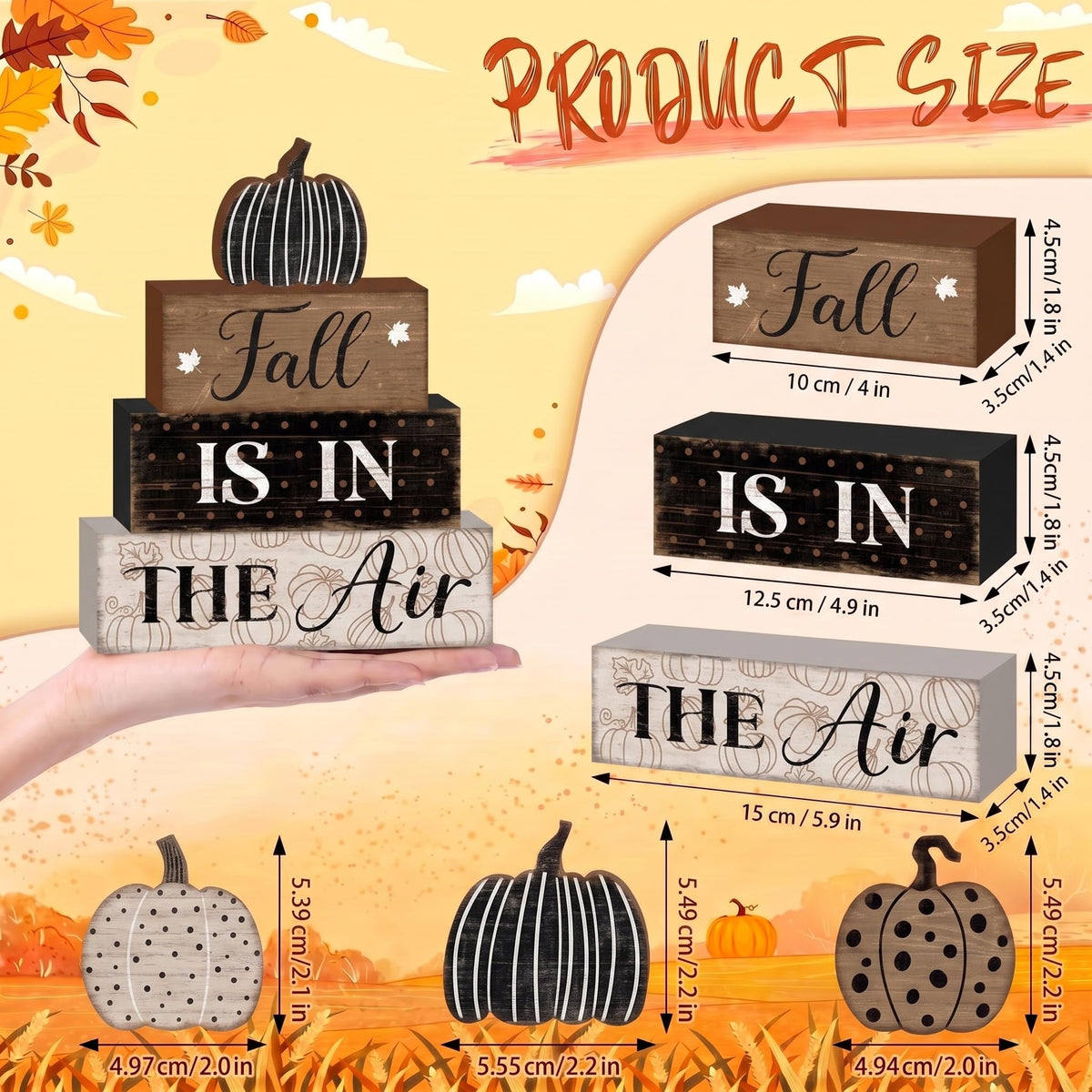 Fall Pumpkin Dot Tiered Tray Decor Set, 4 Pack, Wooden Table Sign