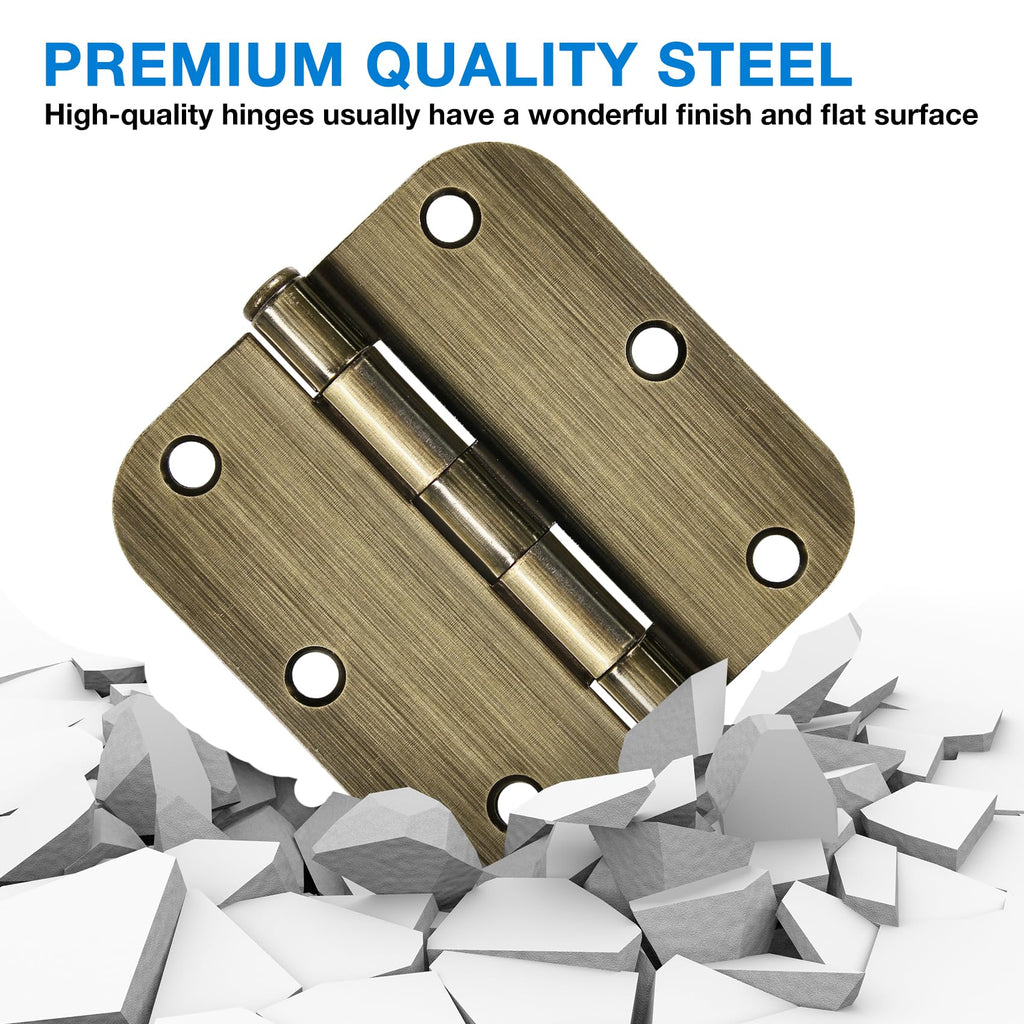 Rounded Door Hinges 3.5" X 3 1/2 Inch Antique Brass 5/8" 18 Pack