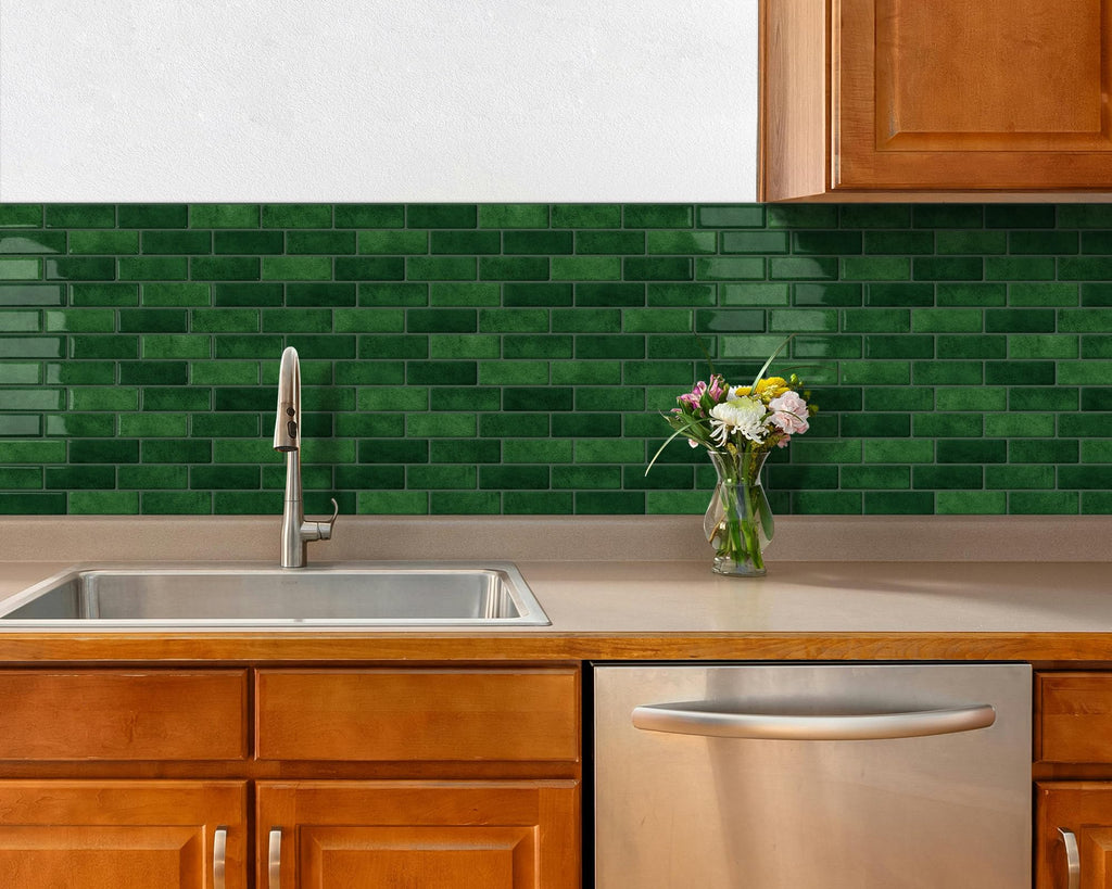 Green Peel and Stick Backsplash 3D Self Adhesive Wall Tile 10 Sheet