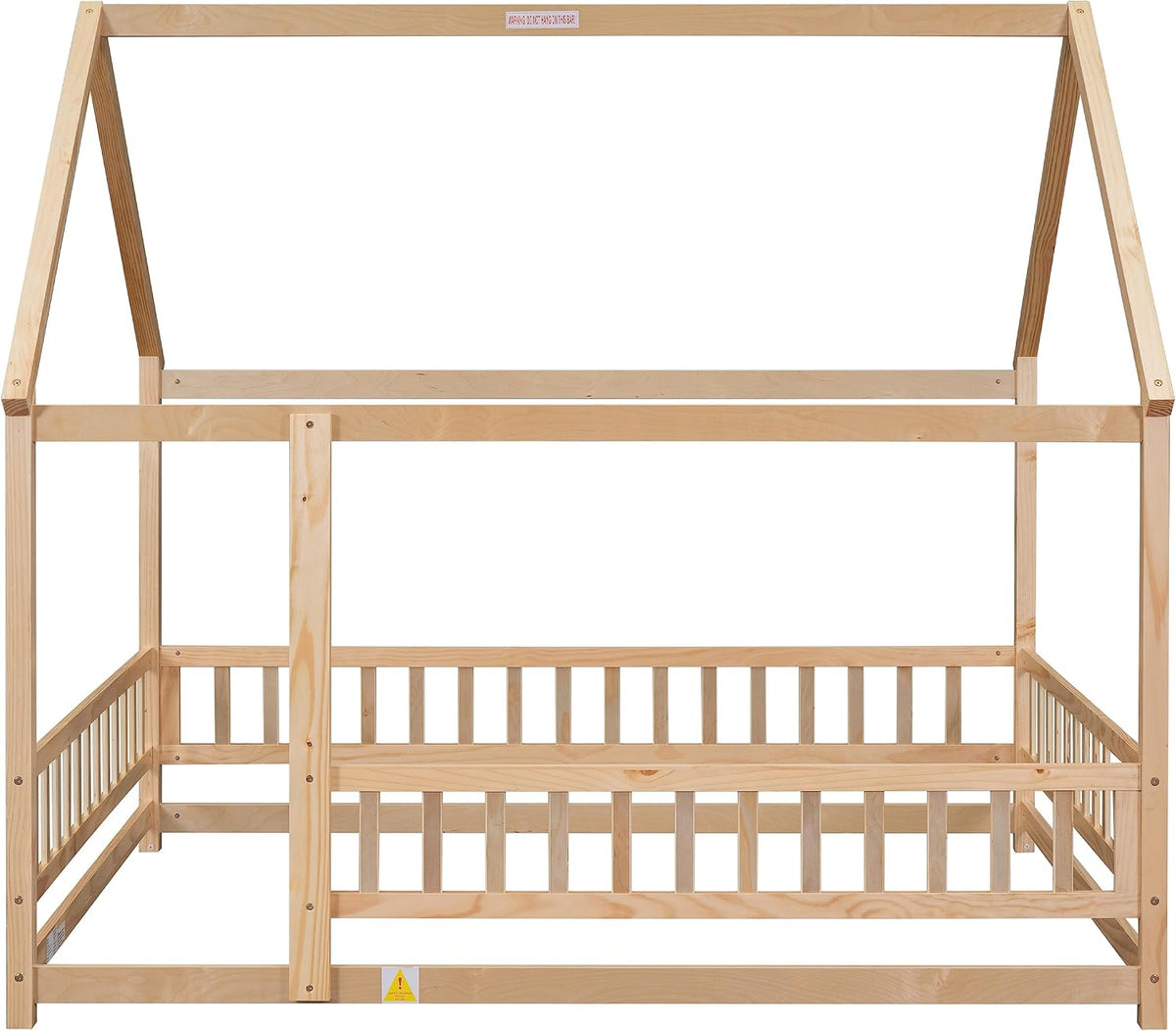 Toddler Floor Bed with Roof and Fence, Natural