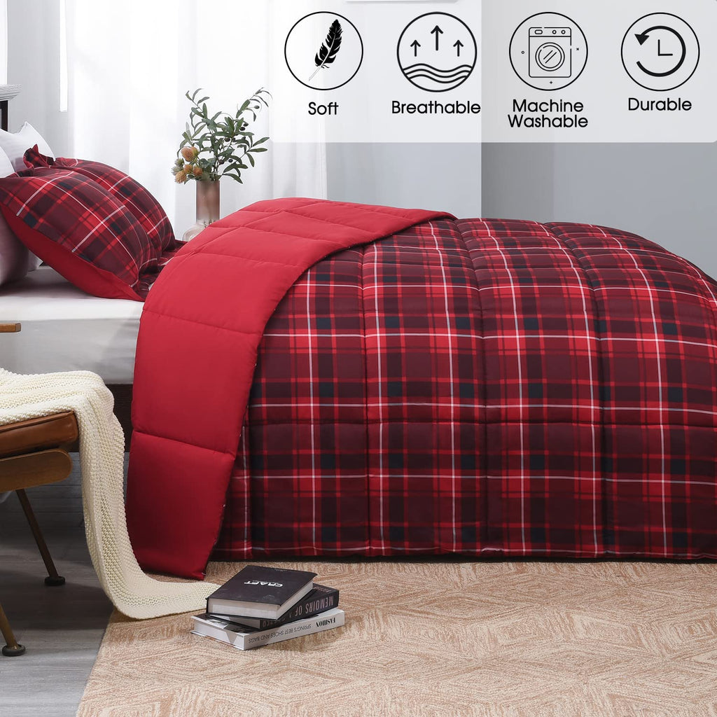 Comforter Set - Red and Black Buffalo Plaid Comforter Set Down Alternative Bed Comforter Set for