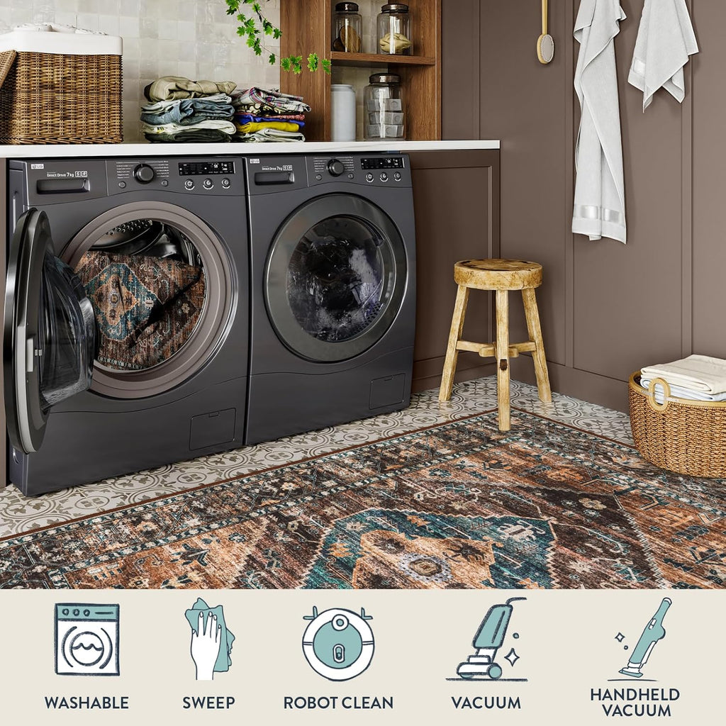 Washable Living Room Area Rug - Non-Slip Ultra-Thin Rugs for Entryway, Throw Small Stain Resistant Kitchen Rugs