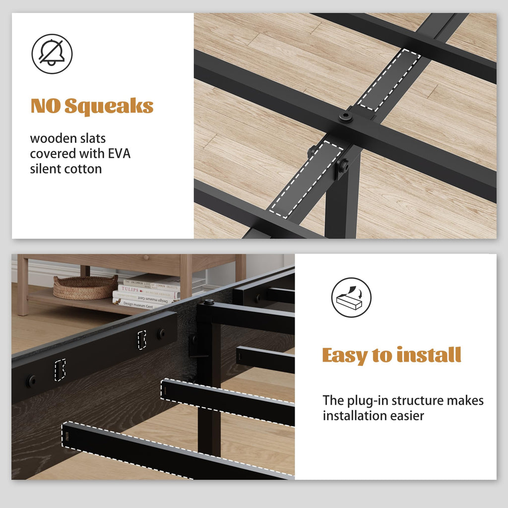 Farmhouse Wood Bed Frame 51" Tall Headboard Black